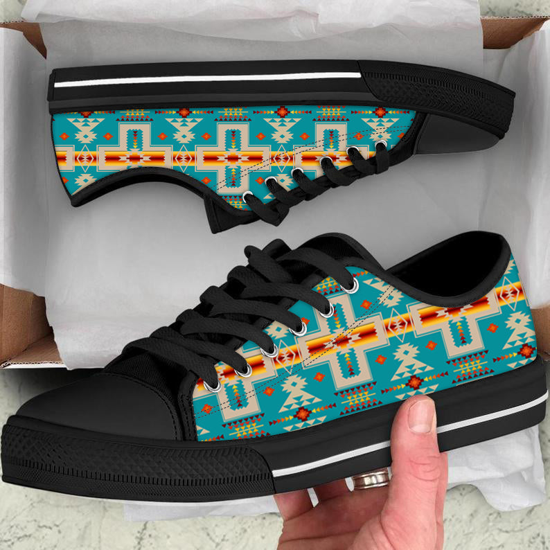 Turquoise Tribe Design Native American Low Top Canvas Shoes LT10