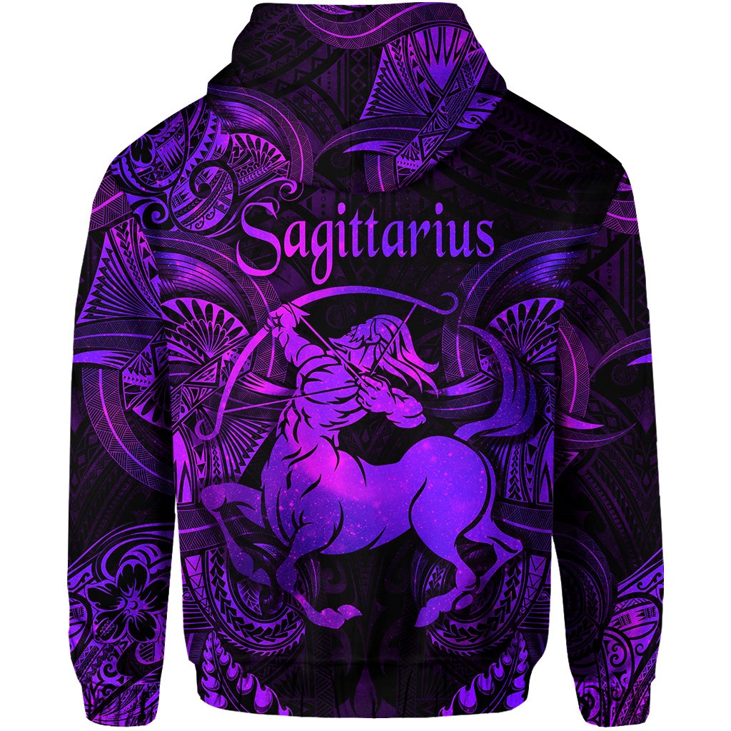 Sagittarius Zodiac Polynesian Zip Hoodie Unique Style Purple LT8