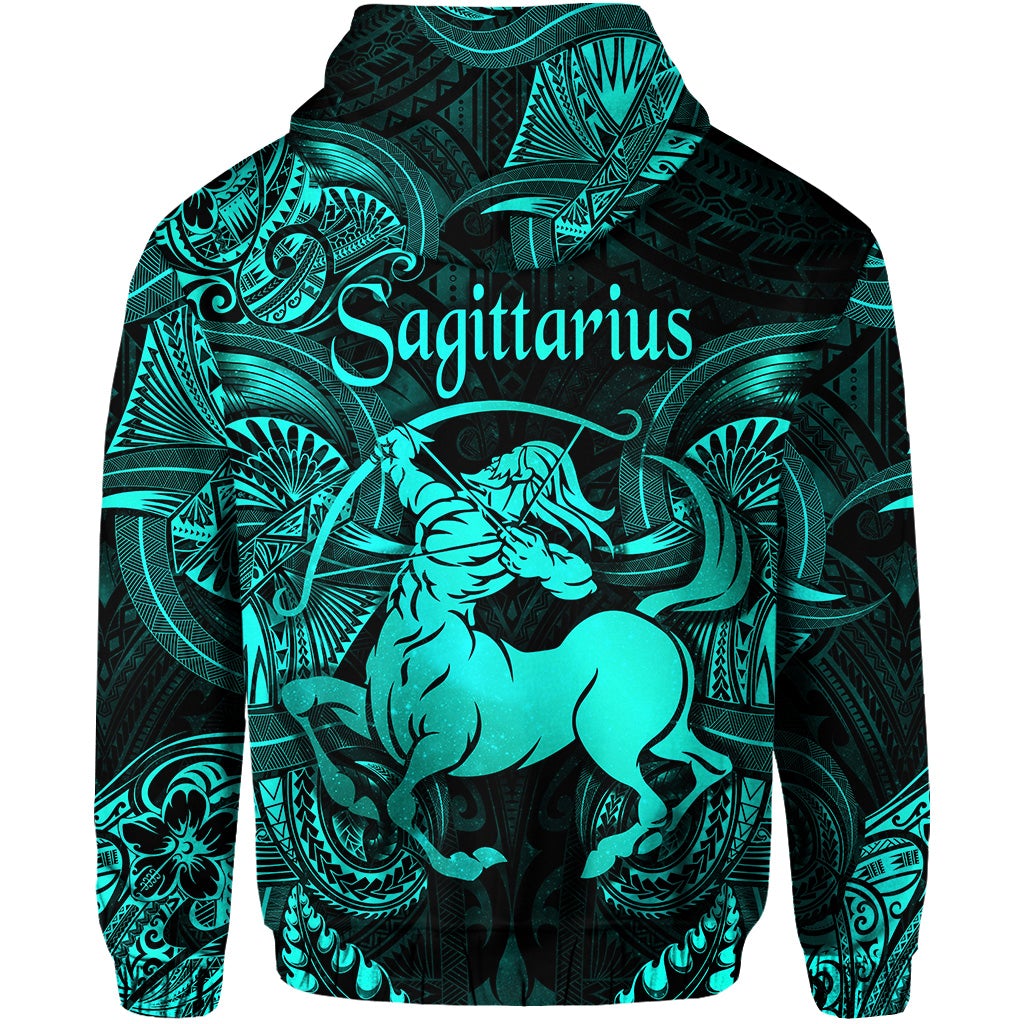 Sagittarius Zodiac Polynesian Zip Hoodie Unique Style Turquoise LT8