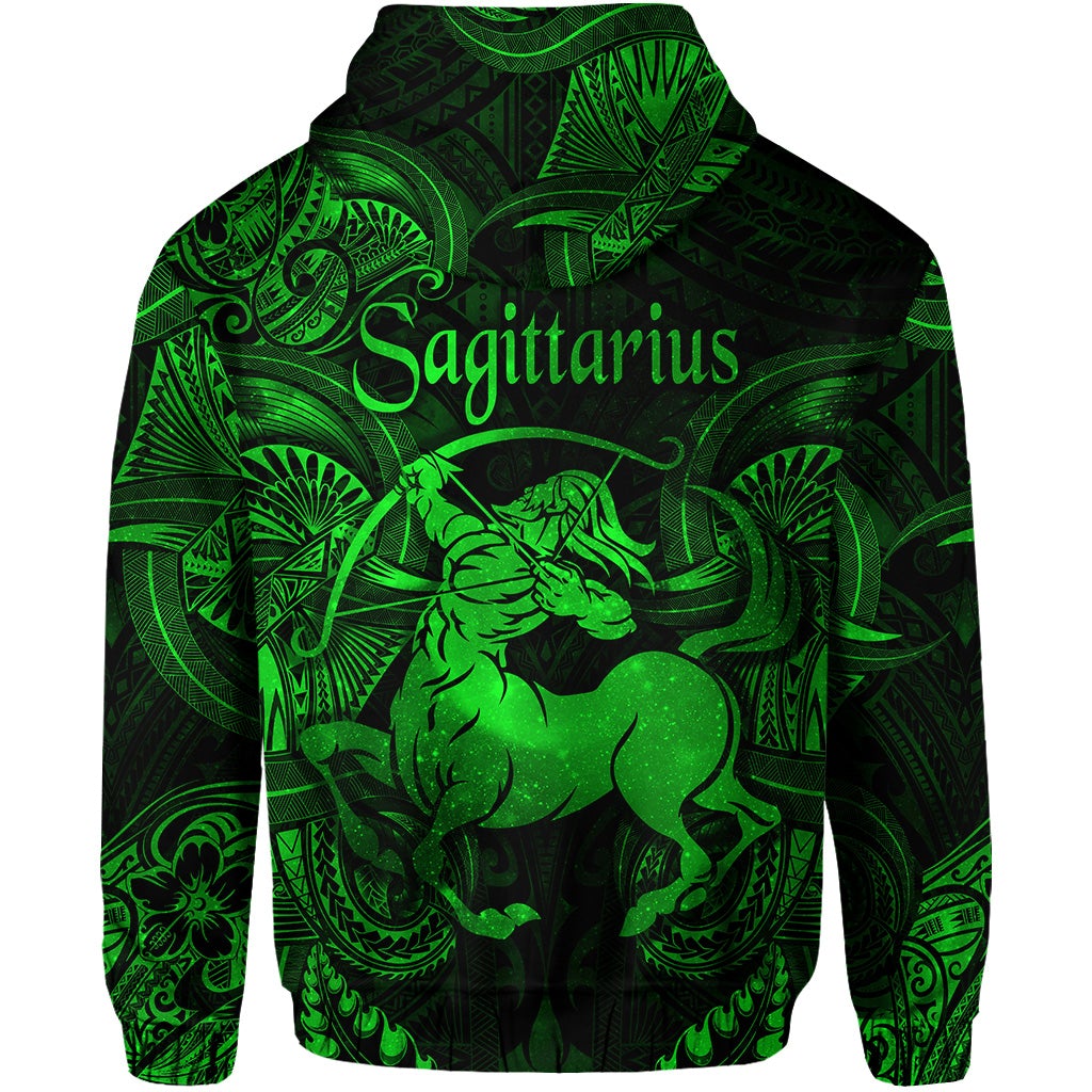Sagittarius Zodiac Polynesian Zip Hoodie Unique Style Green LT8