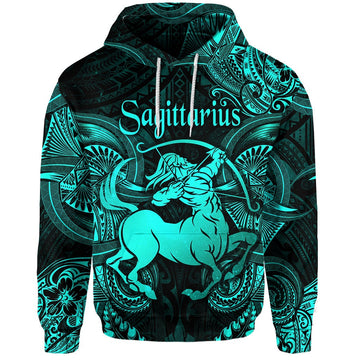 Sagittarius Zodiac Polynesian Hoodie Unique Style Turquoise LT8
