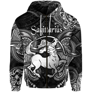 Sagittarius Zodiac Polynesian Zip Hoodie Unique Style Black LT8