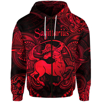 Sagittarius Zodiac Polynesian Zip Hoodie Unique Style Red LT8