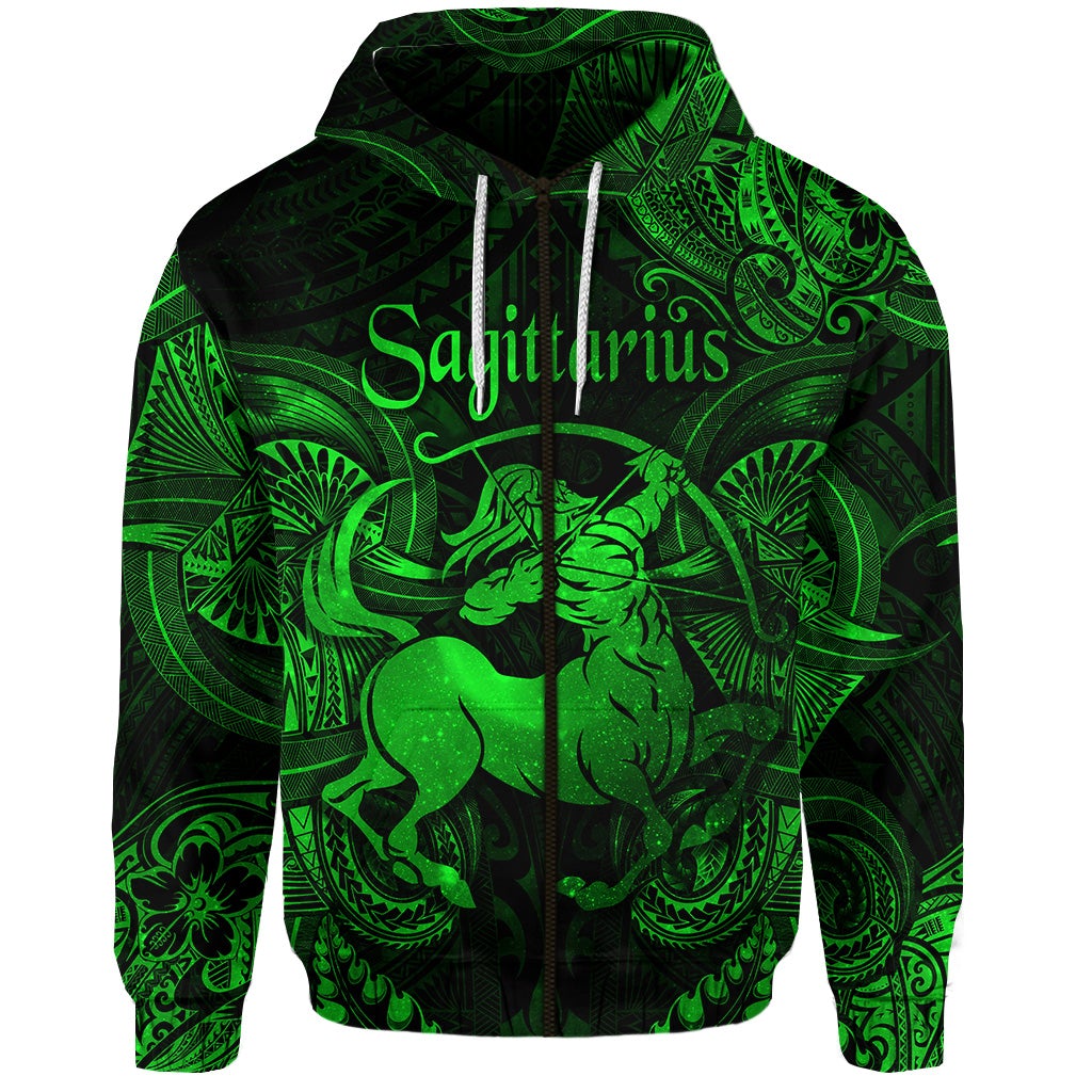 Sagittarius Zodiac Polynesian Zip Hoodie Unique Style Green LT8