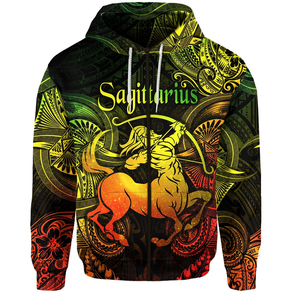 Sagittarius Zodiac Polynesian Zip Hoodie Unique Style Reggae LT8