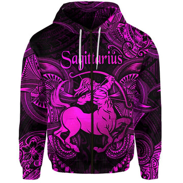 Sagittarius Zodiac Polynesian Zip Hoodie Unique Style Pink LT8