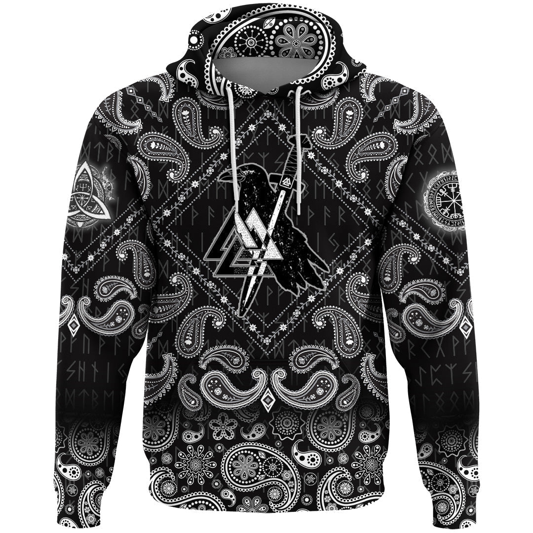 Viking Hoodie Scandinavian Myths Raven with Bandana Paisley Style RLT12