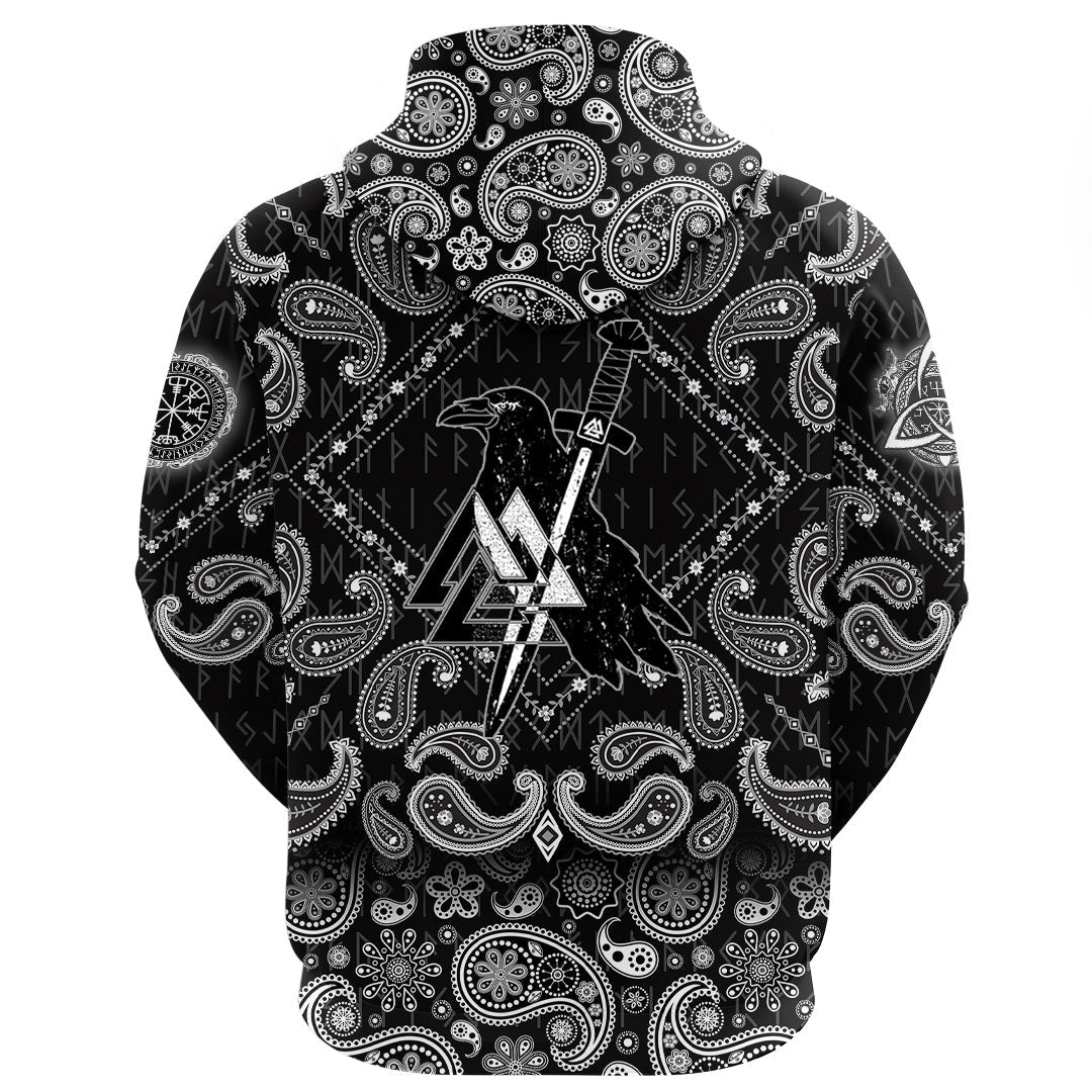 Viking Hoodie Scandinavian Myths Raven with Bandana Paisley Style RLT12