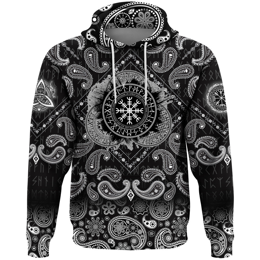 Viking Hoodie Scandinavian Runic Circle with Bandana Paisley Style RLT12