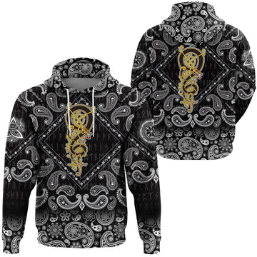 Viking Hoodie Scandinavian Vintage Pattern Is In The Form Of Twisted Dragon with Bandana Paisley Style RLT12