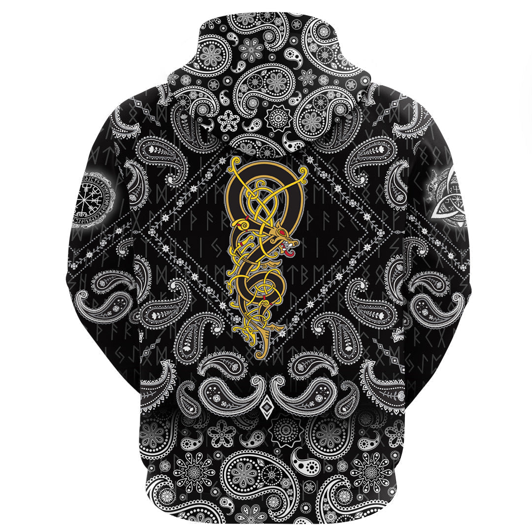 Viking Hoodie Scandinavian Vintage Pattern Is In The Form Of Twisted Dragon with Bandana Paisley Style RLT12