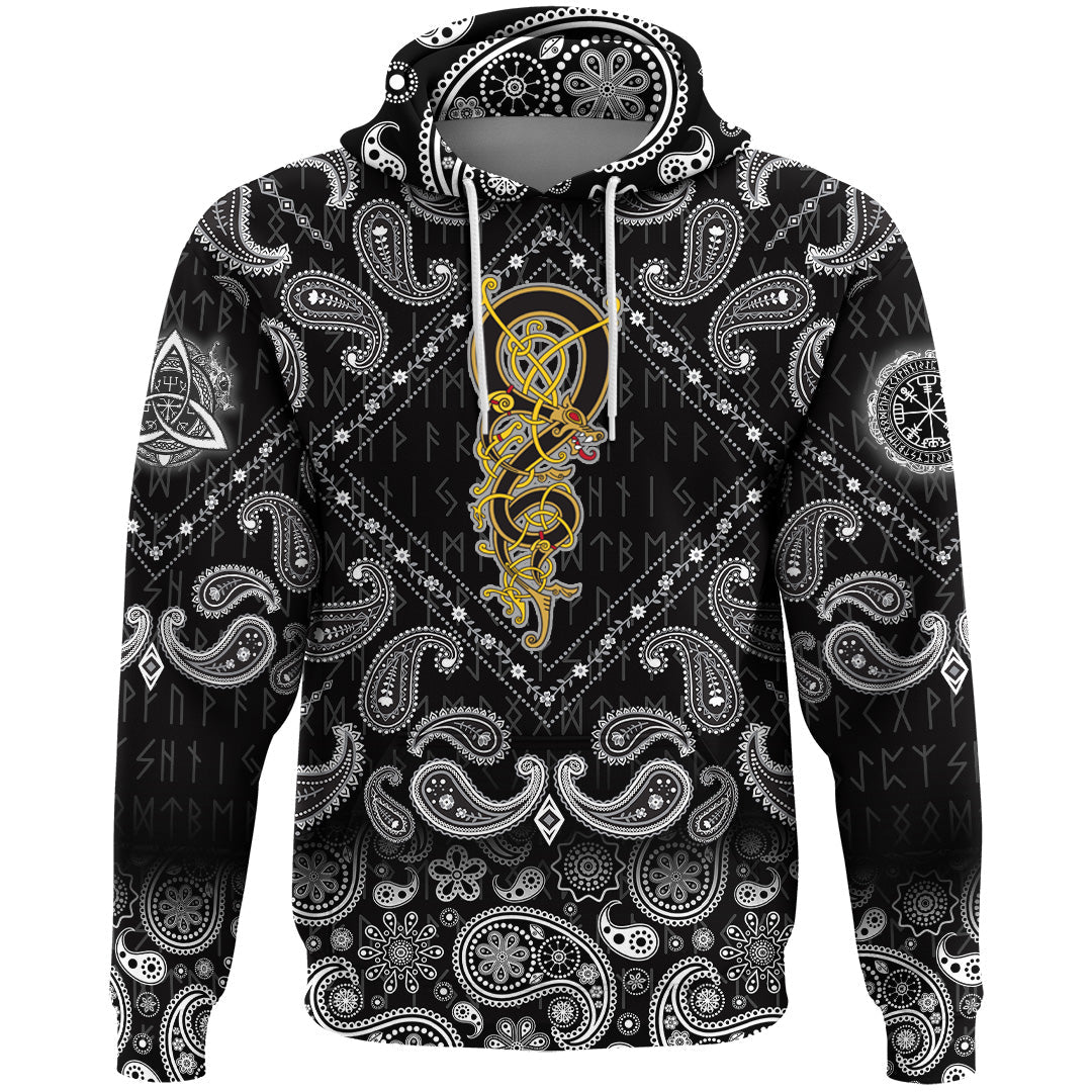 Viking Hoodie Scandinavian Vintage Pattern Is In The Form Of Twisted Dragon with Bandana Paisley Style RLT12