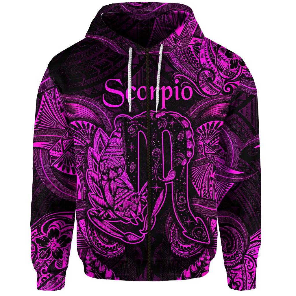 Scorpio Zodiac Polynesian Zip Hoodie Unique Style Pink LT8