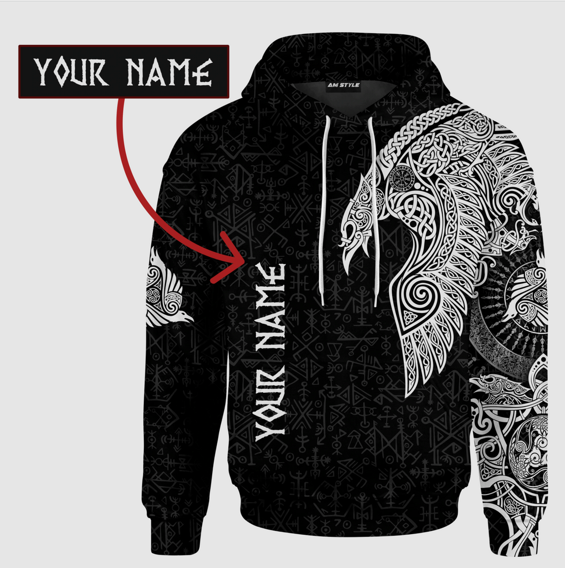 Viking Clothing Viking Raven Tattoo Black Hoodie RLT12