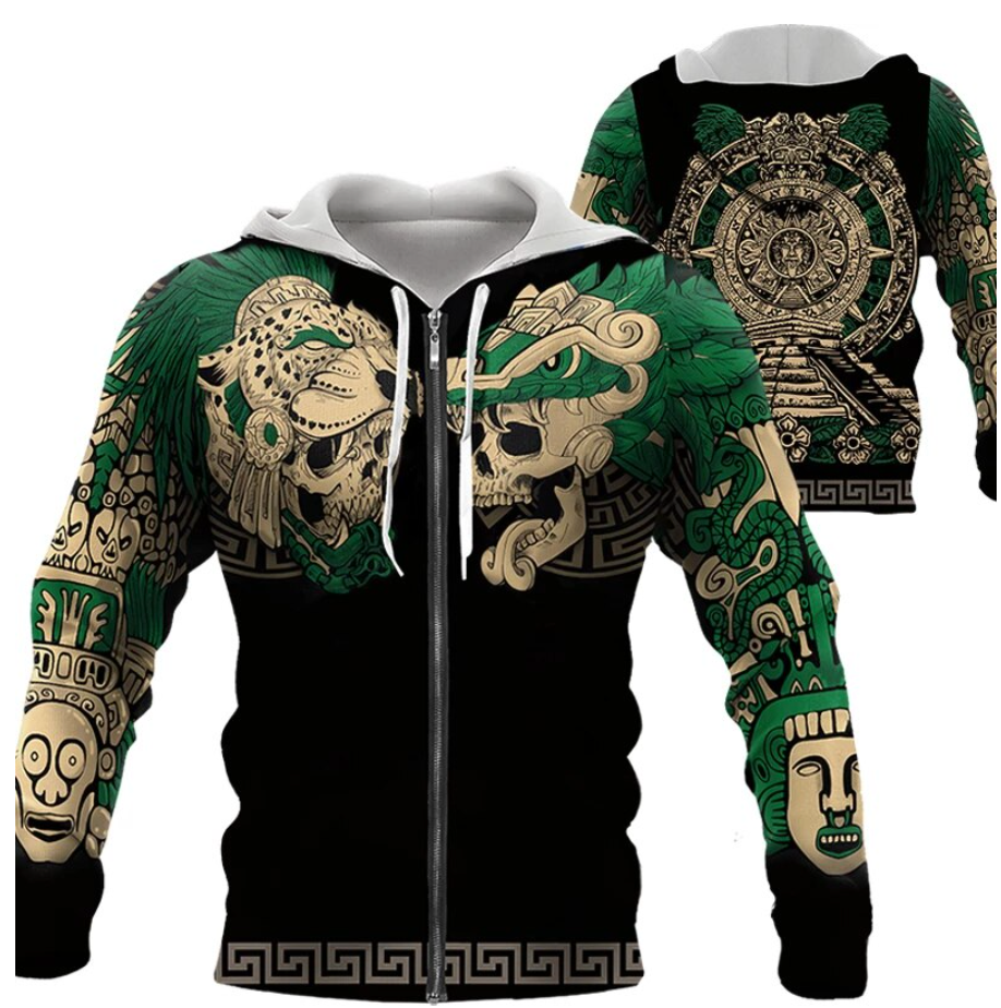 Viking Clothing Aztec Warrior Skull Hoodie RLT12
