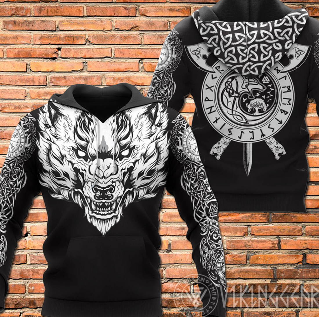 Viking Viking Hoodie 3D Fenrir Wolf Axe Sword RLT12