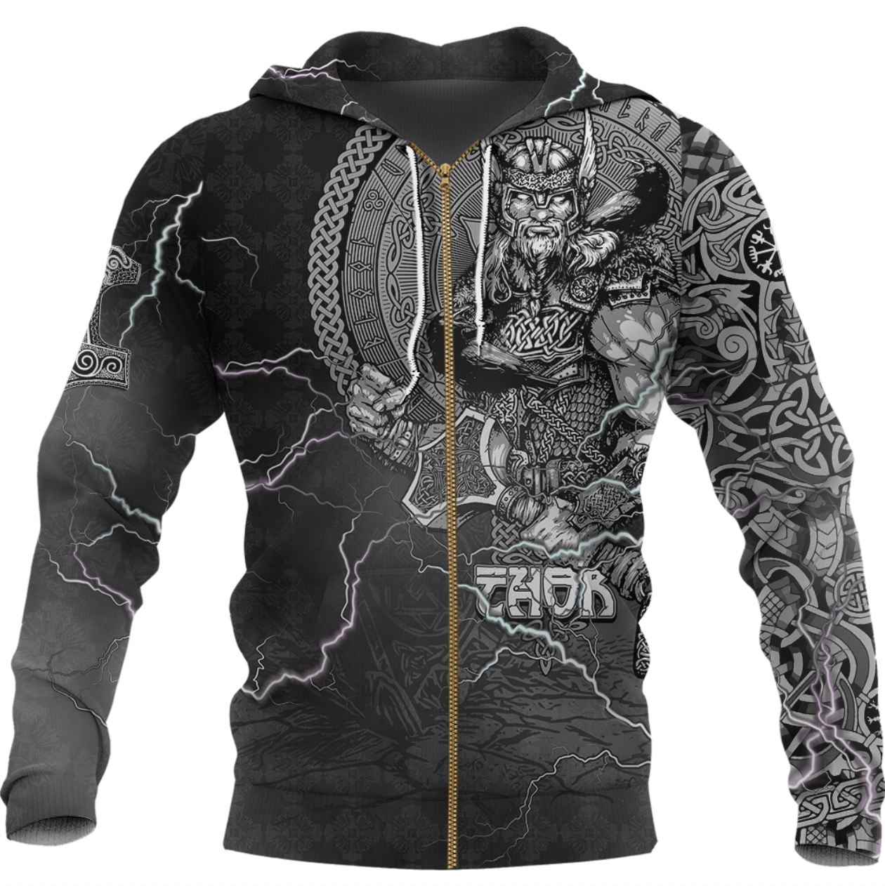 Viking Clothing Viking Thor and Jormungand Zip Hoodie RLT12