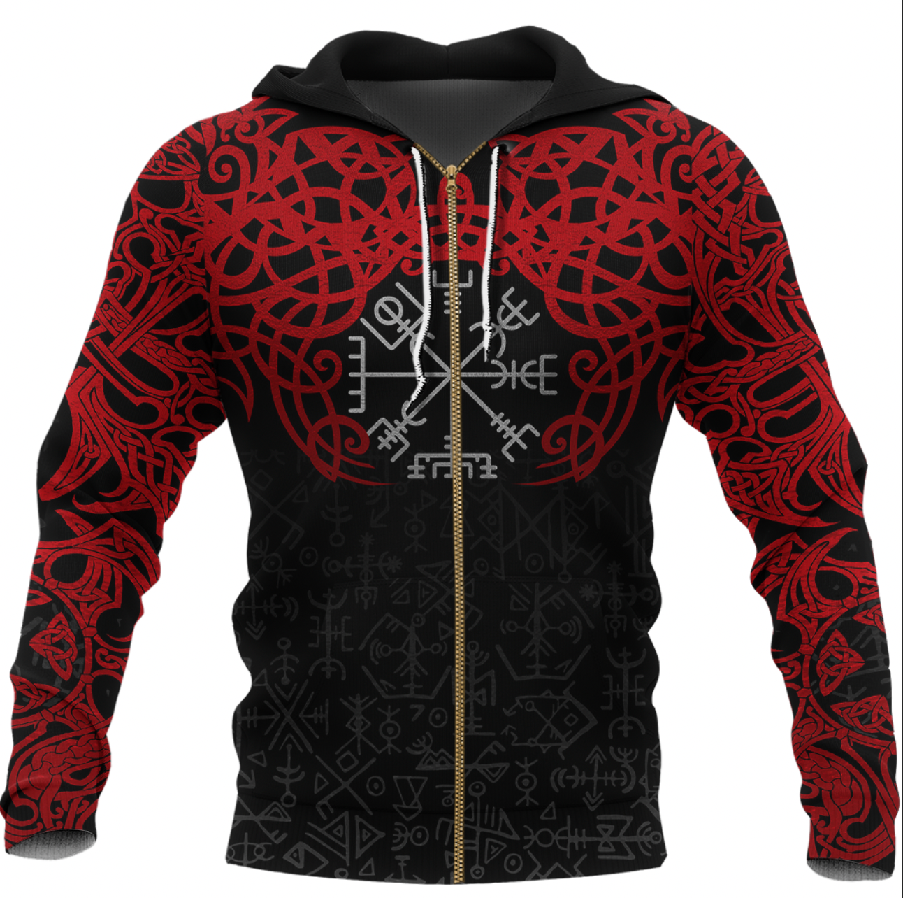 Viking Clothing Viking Odin Helm Of Awe (Red) Zip Hoodie RLT12