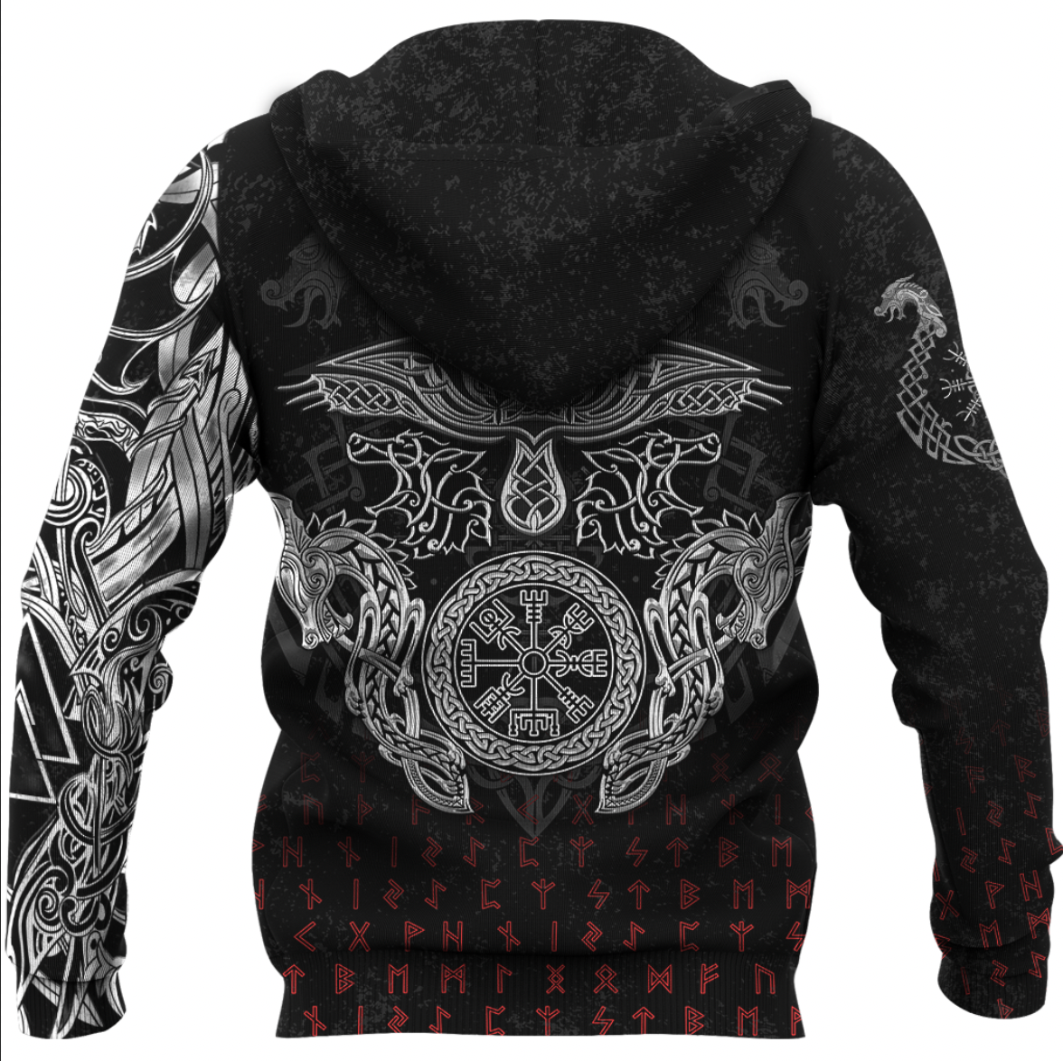 Viking Clothing Viking American Dragon Tattoo Valknut and Vegvisir Hoodie RLT12