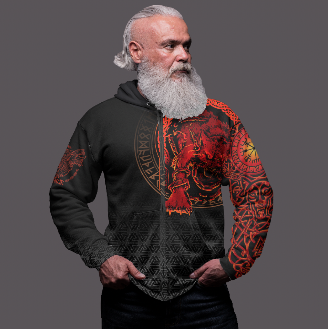 Viking Clothing Viking Fenrir Norse 3D Zip Hoodie RLT12