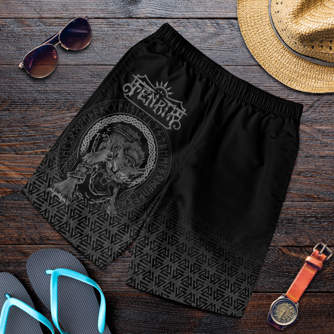 Viking Men's Shorts - Fenrir Norse 3D Tattoo RLT12