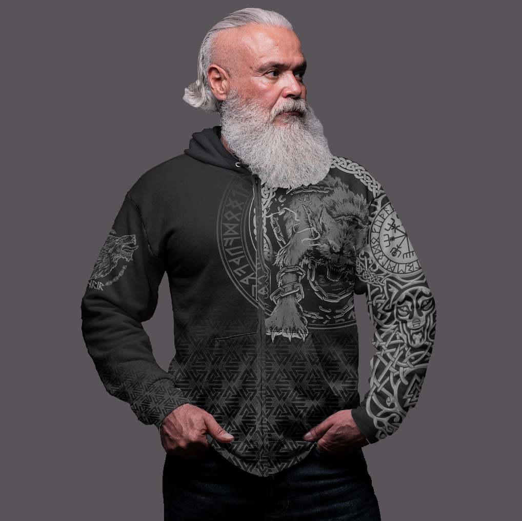 Viking Clothing Viking Fenrir Norse 3D Tattoo Zip Hoodie RLT12