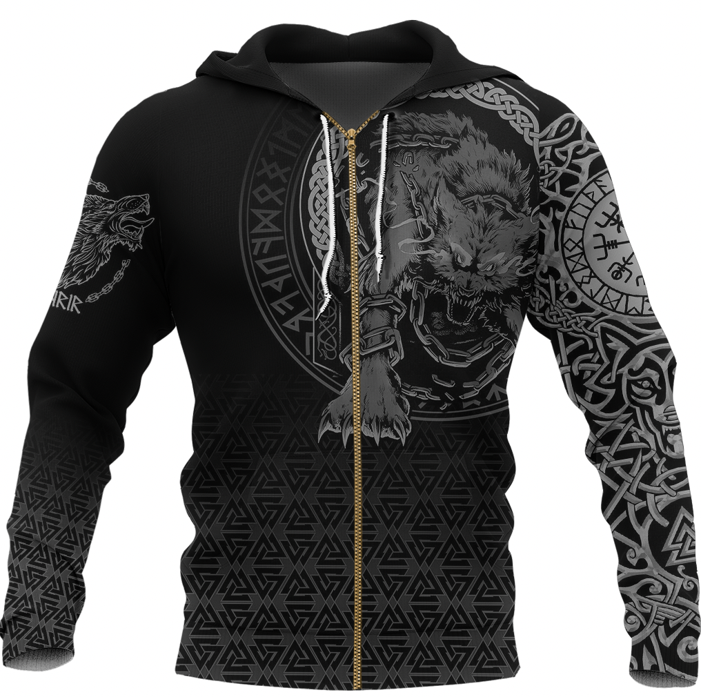 Viking Clothing Viking Fenrir Norse 3D Tattoo Zip Hoodie RLT12