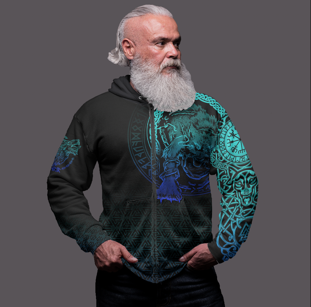 Viking Clothing Viking Fenrir Norse 3D Special Zip Hoodie RLT12