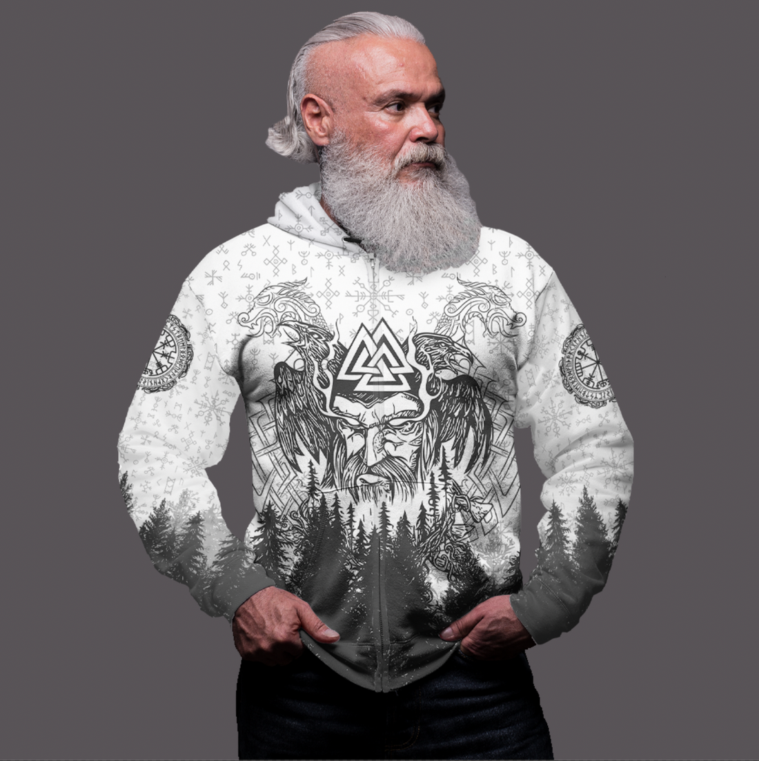 Viking Clothing Viking Odin and Raven Forest Zip Hoodie RLT12