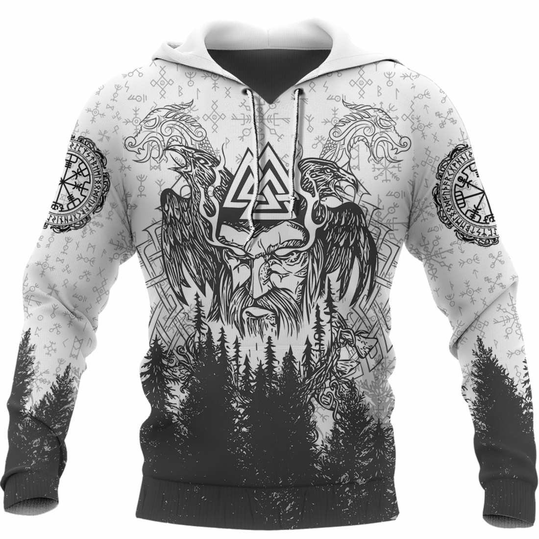 Viking Clothing Viking Odin and Raven Forest Hoodie RLT12