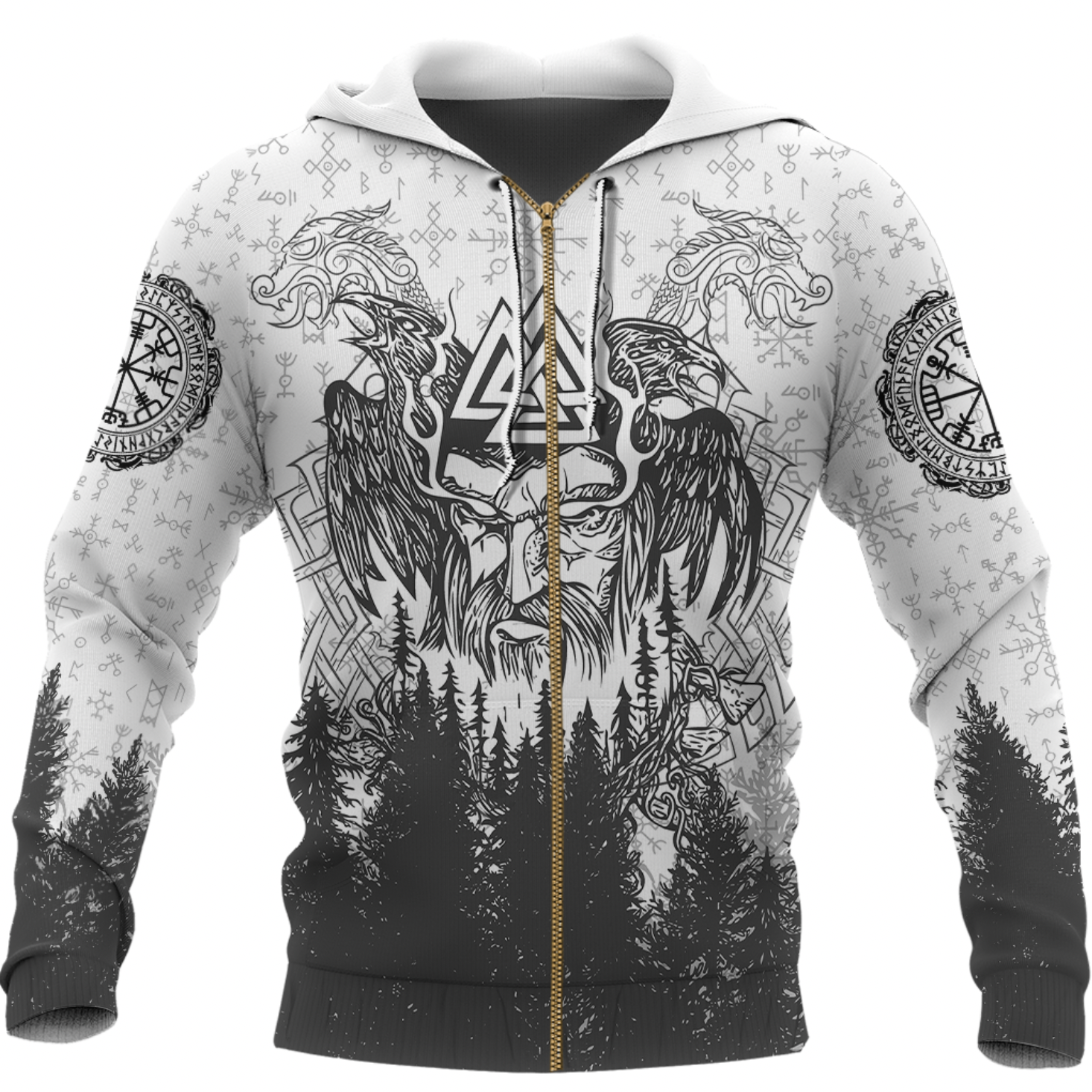 Viking Clothing Viking Odin and Raven Forest Zip Hoodie RLT12