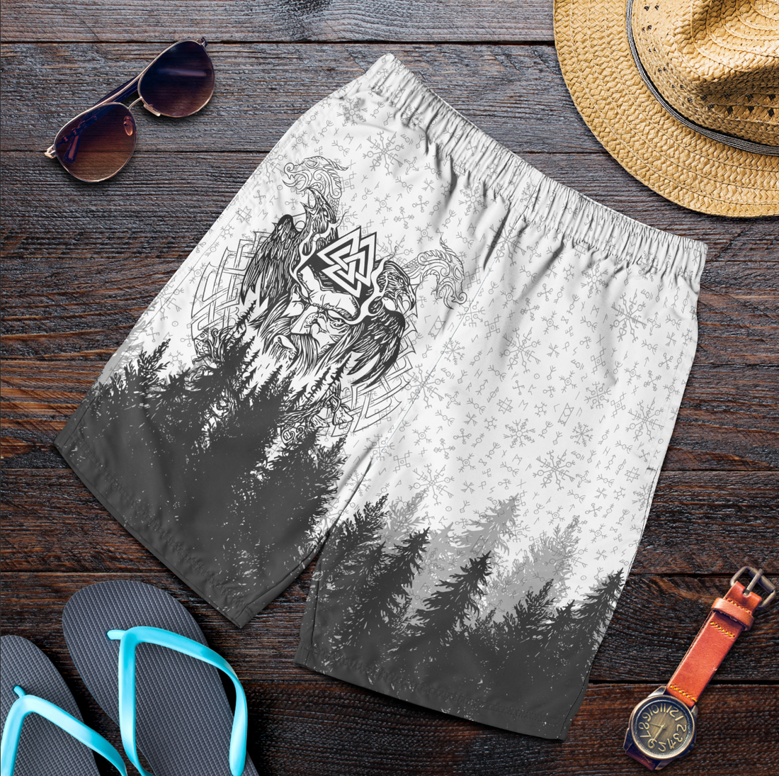 Viking Men's Shorts - Viking Odin and Raven Forest RLT12