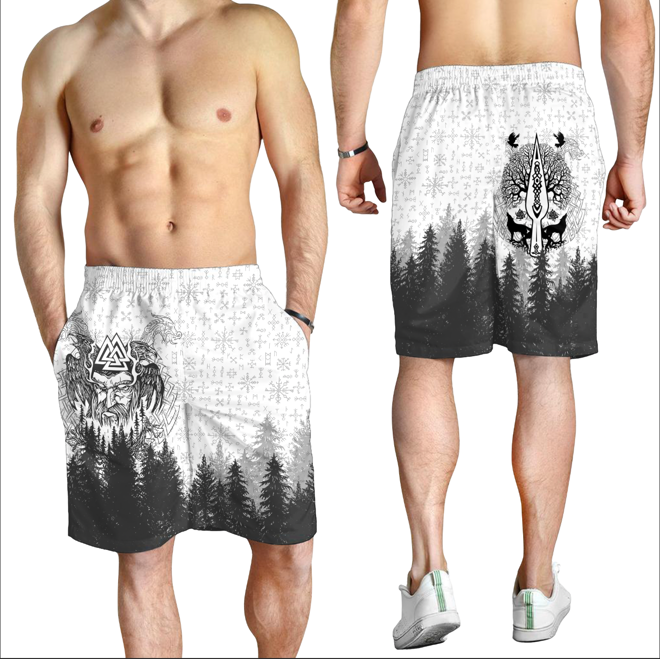 Viking Men's Shorts - Viking Odin and Raven Forest RLT12