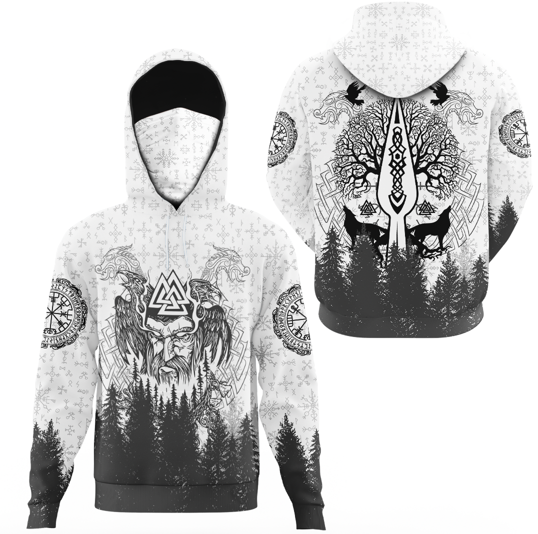 Viking Clothing Viking Odin and Raven Forest Gaiter Hoodie RLT12