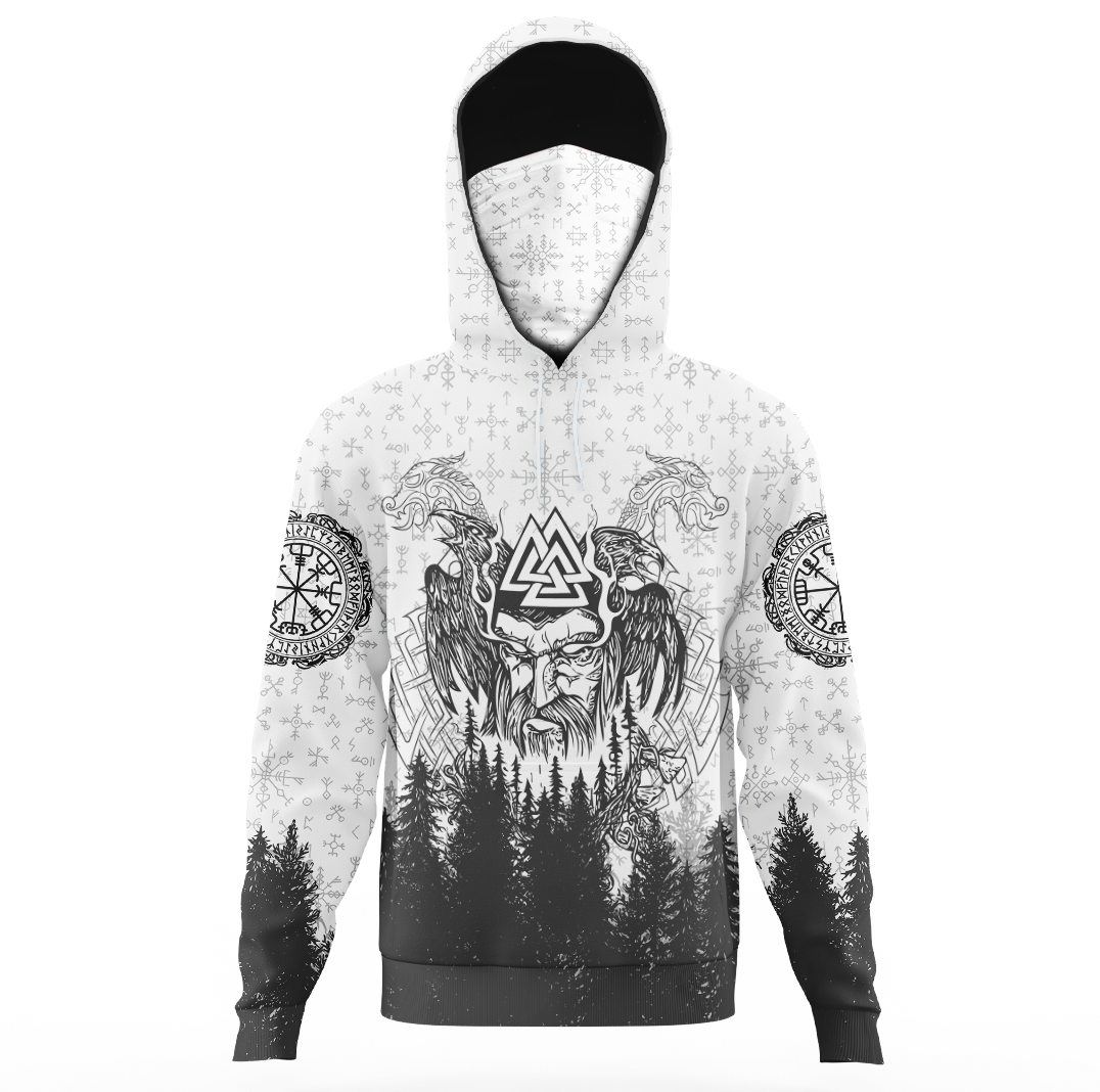 Viking Clothing Viking Odin and Raven Forest Gaiter Hoodie RLT12
