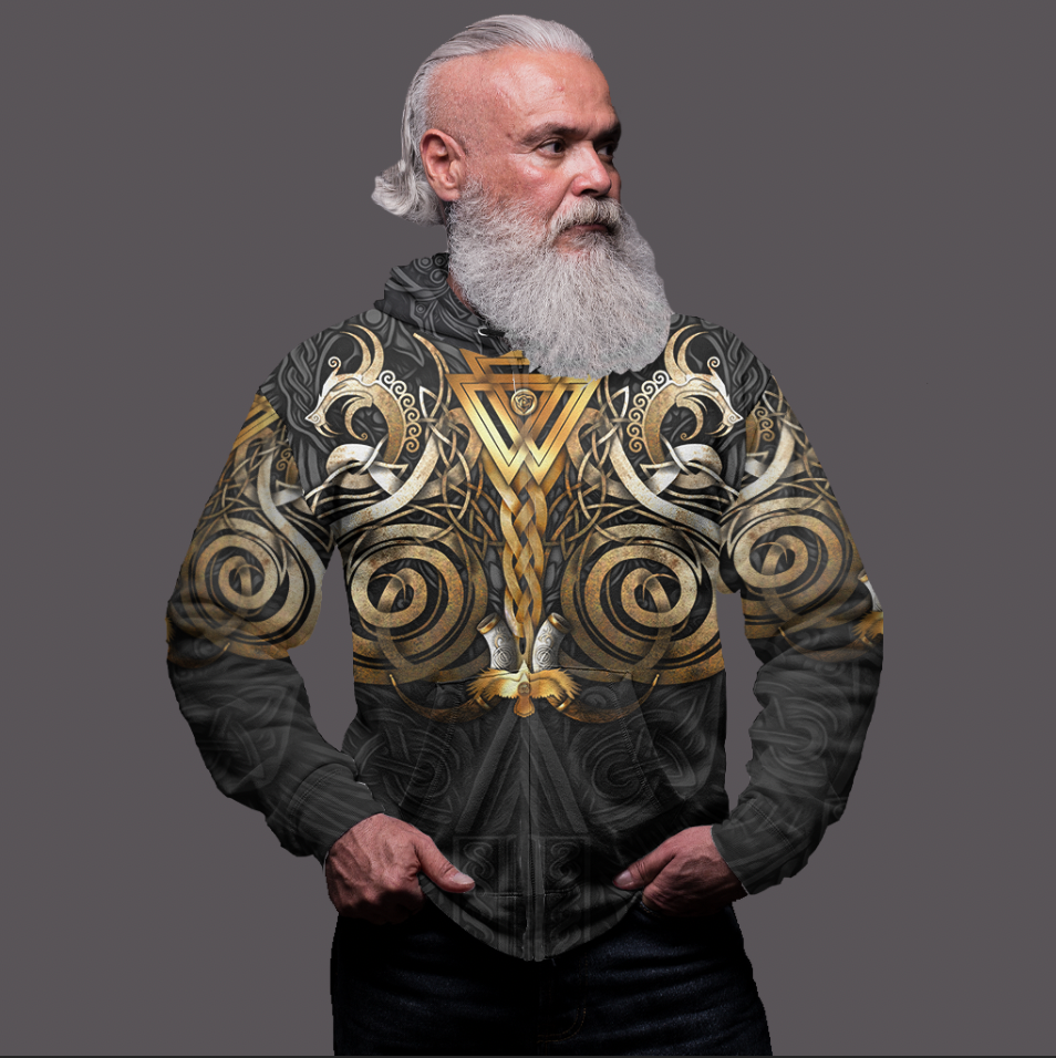 Viking Clothing Viking Valknut Odin Norse Mythology Zip Hoodie RLT12