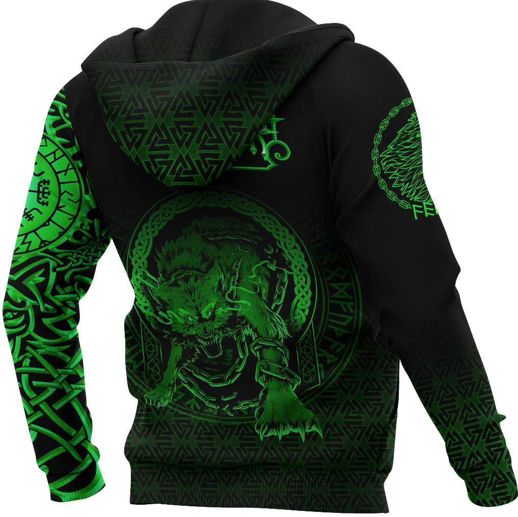Viking Clothing Viking Fenrir Norse 3D Green Zip Hoodie RLT12