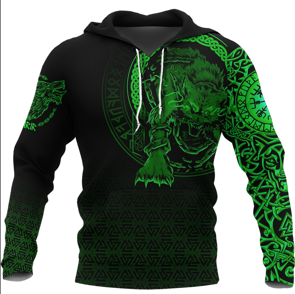 Viking Clothing Viking Fenrir Norse 3D Green Hoodie RLT12