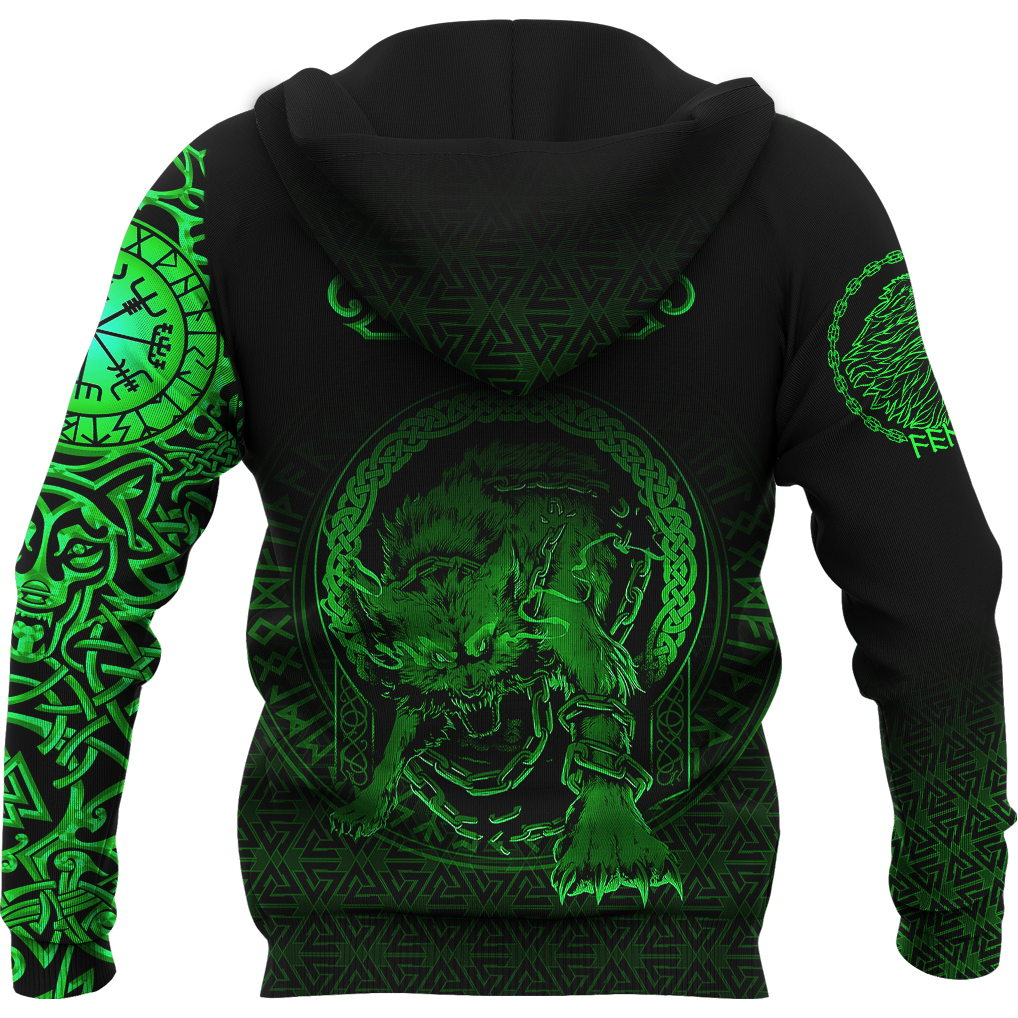 Viking Clothing Viking Fenrir Norse 3D Green Hoodie RLT12