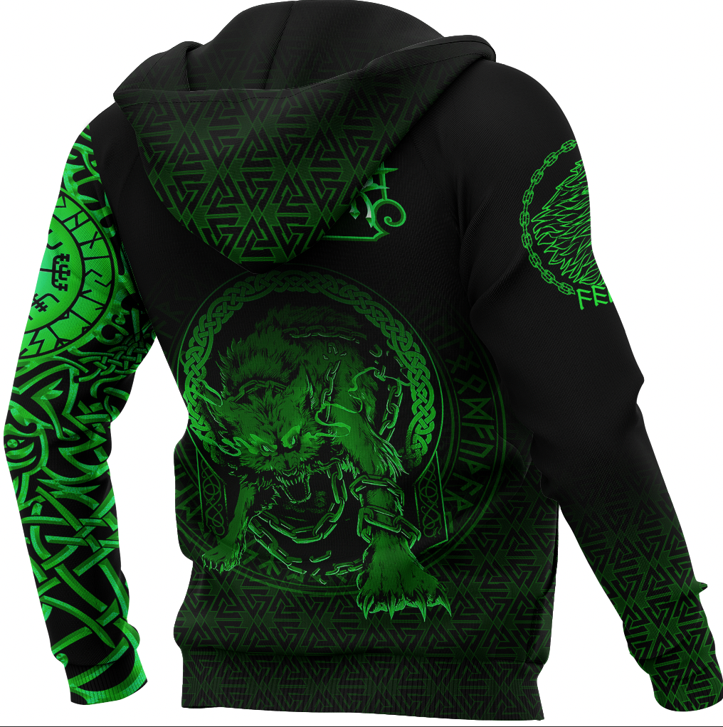 Viking Clothing Viking Fenrir Norse 3D Green Hoodie RLT12