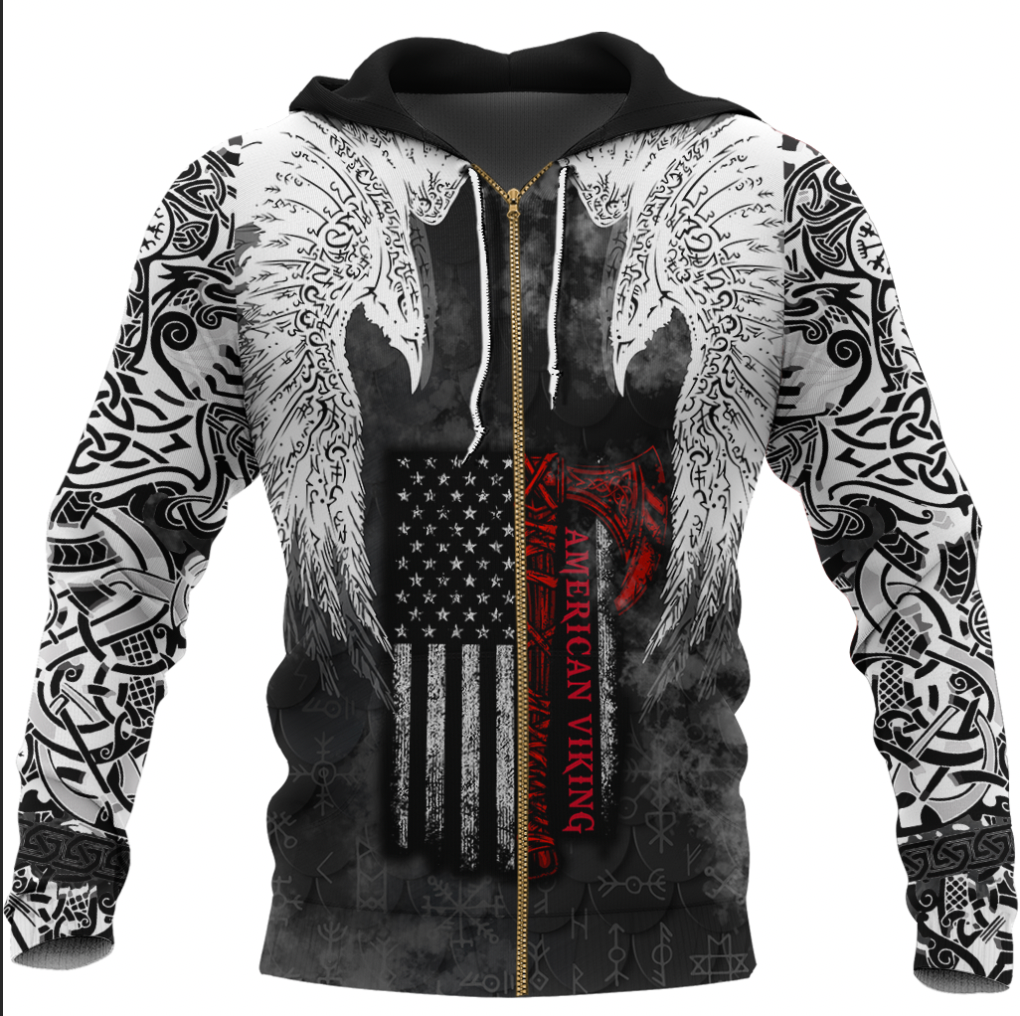 Viking Clothing Viking Mystical Raven American Zip Hoodie RLT12