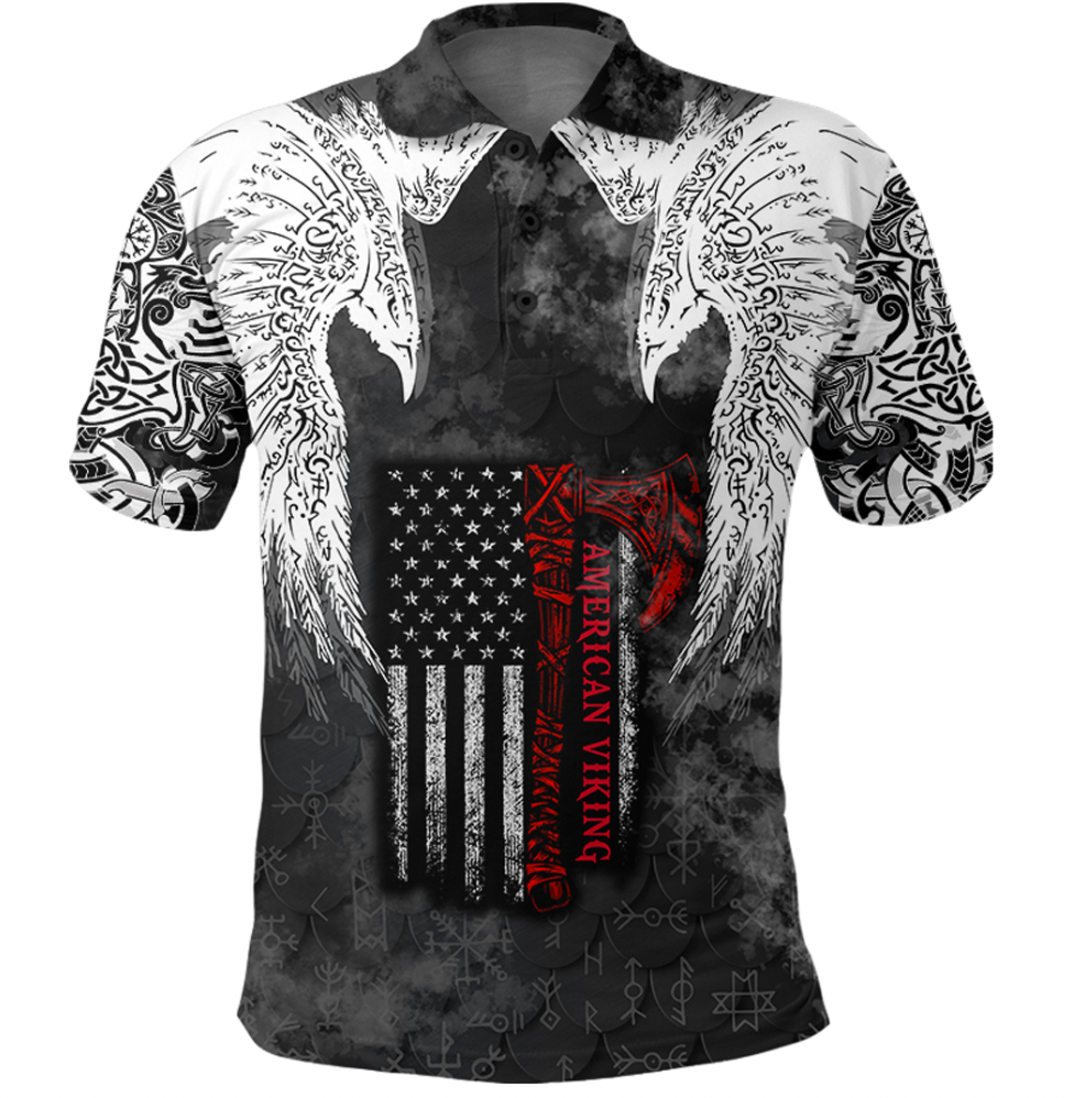 Viking Clothing Viking Mystical Raven American Polo Shirt RLT12