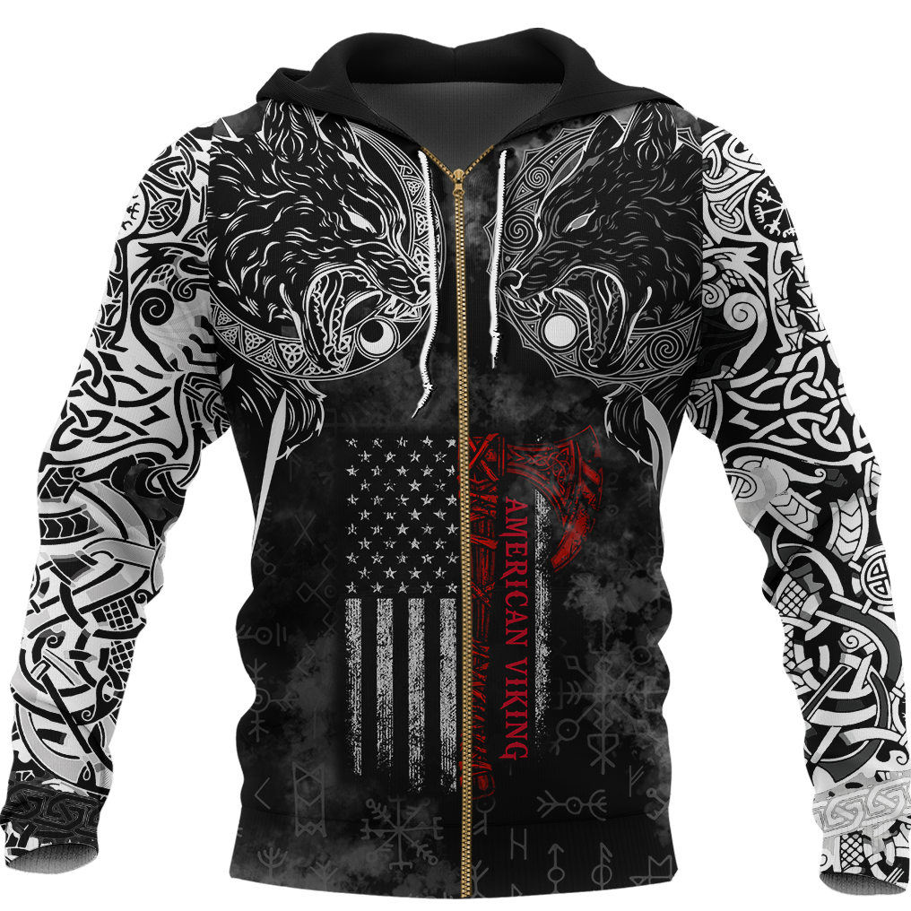 Viking Clothing Hati and Skoll Norse American Viking Zip Hoodie RLT12
