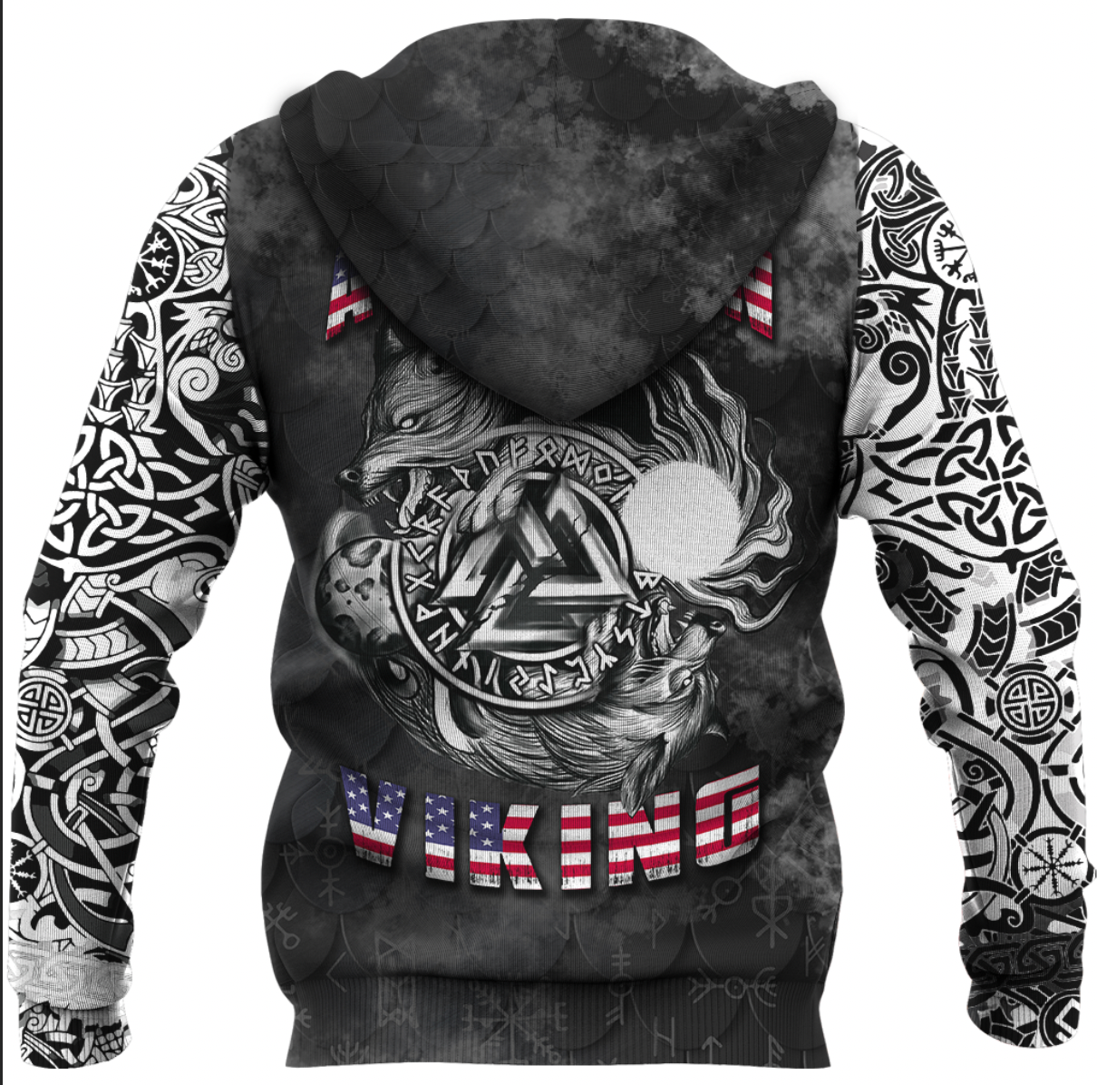 Viking Clothing Hati and Skoll Norse American Viking Hoodie RLT12