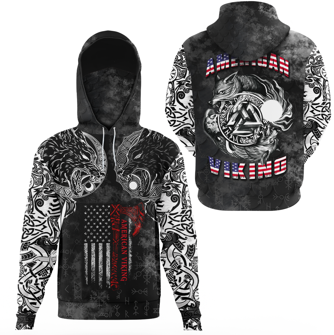 Viking Clothing Hati and Skoll Norse American Viking Hoodie Gaiter RLT12