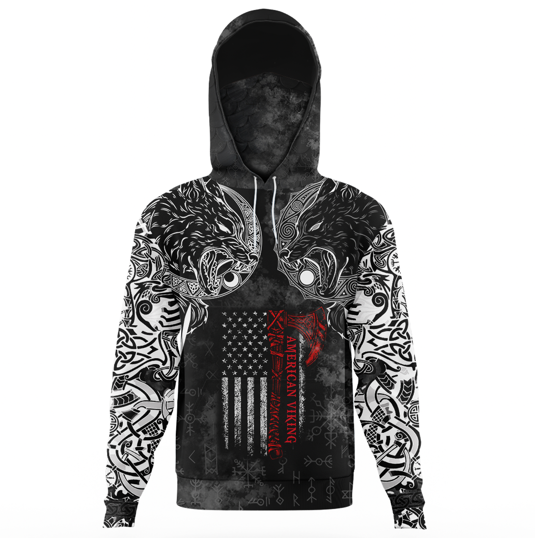 Viking Clothing Hati and Skoll Norse American Viking Hoodie Gaiter RLT12