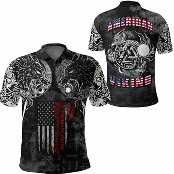 Viking Clothing Hati and Skoll Norse American Viking Polo Shirt RLT12