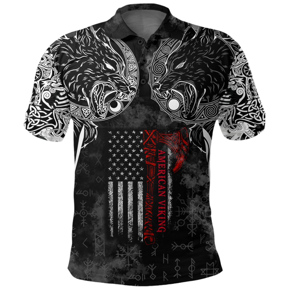 Viking Clothing Hati and Skoll Norse American Viking Polo Shirt RLT12