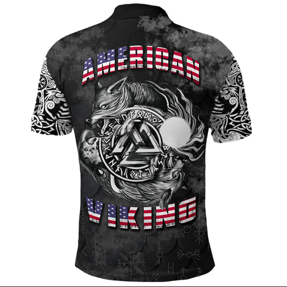 Viking Clothing Hati and Skoll Norse American Viking Polo Shirt RLT12