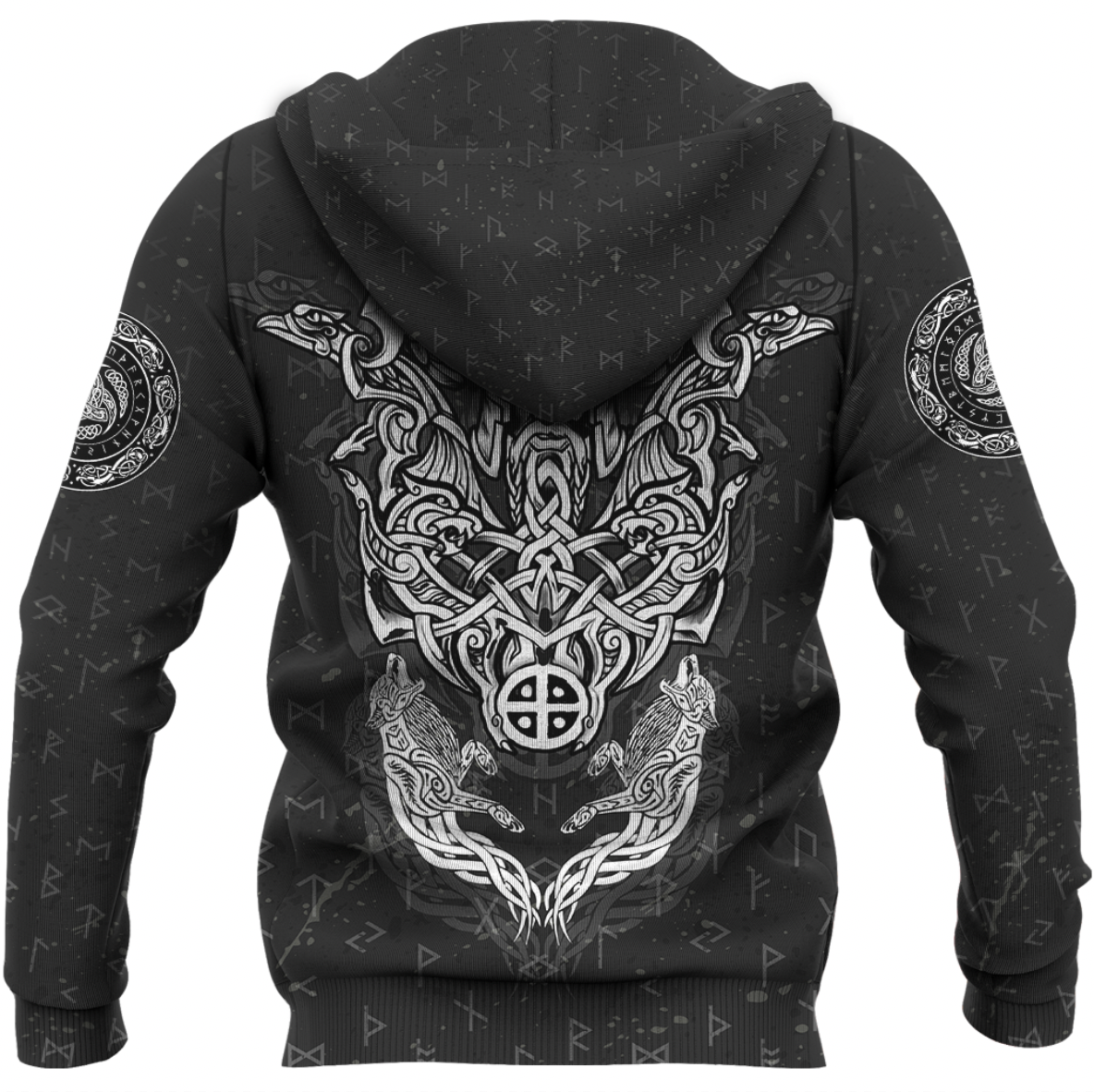 Viking Clothing Viking Odin Raven and Wolf Valknut Viking Hoodie RLT12
